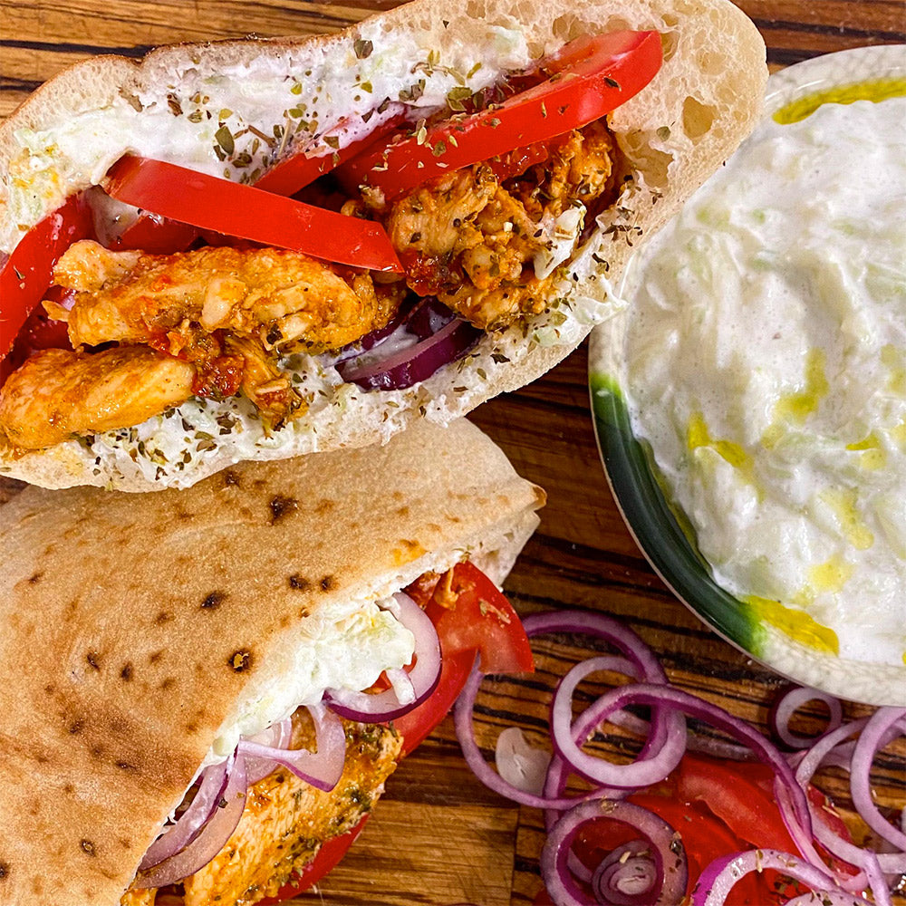 white pitta sandwiches with dip