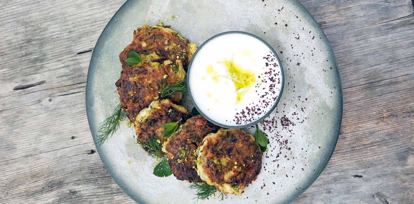 Courgette & Halloumi Fritters a Food Journey recipe by Oz of Mamoosh