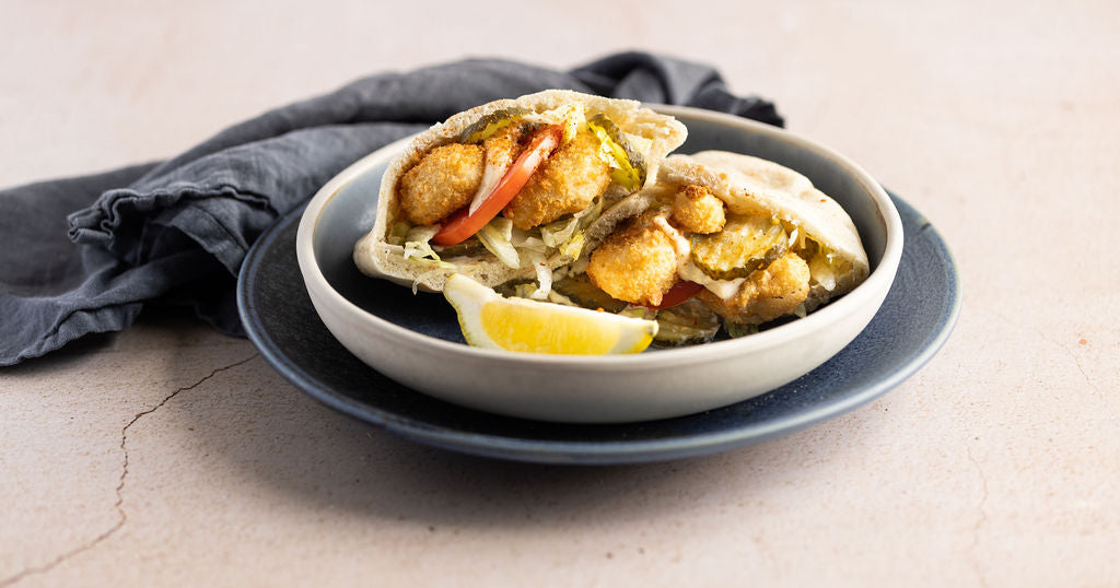 Scampi filled pitta bread