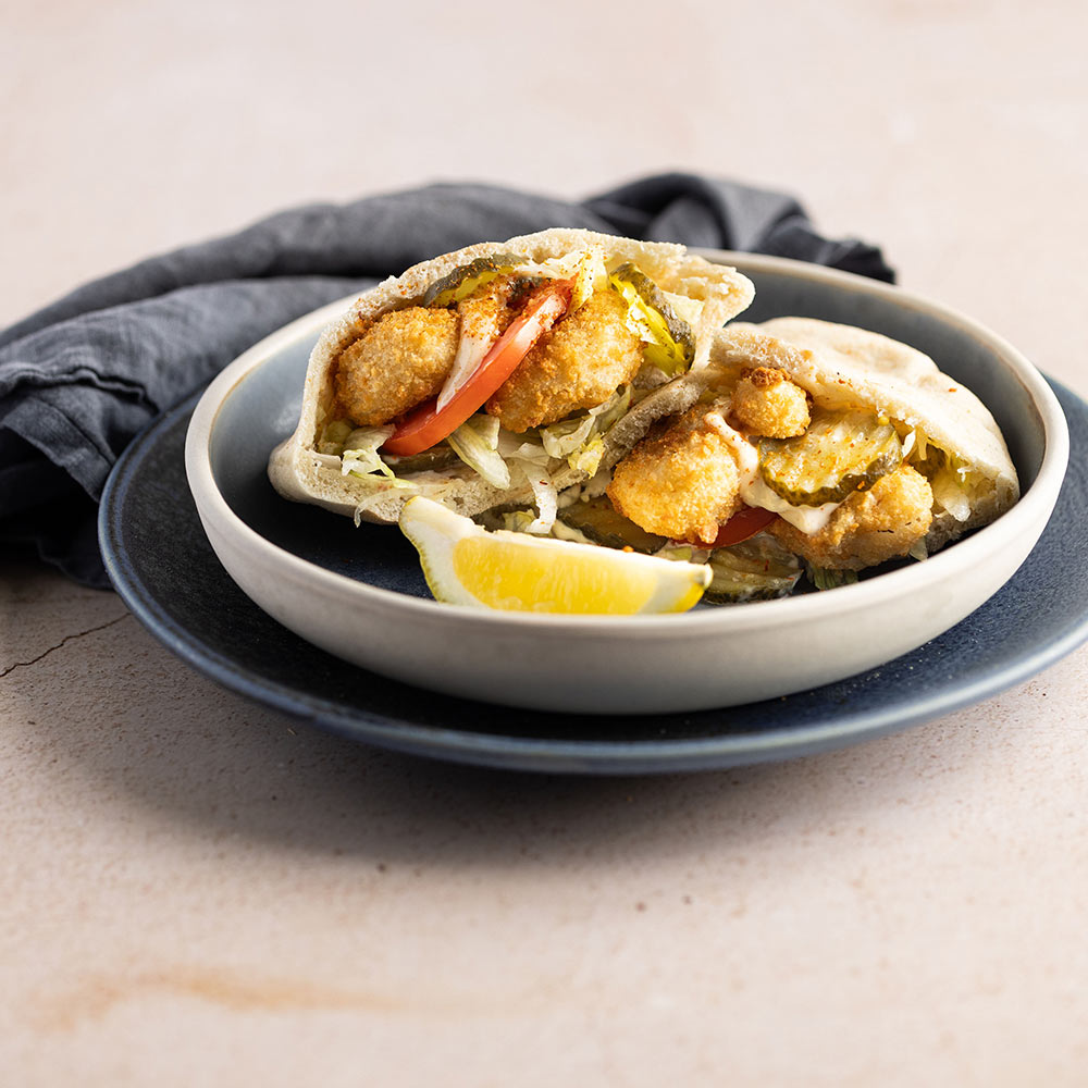 Scampi filled pitta