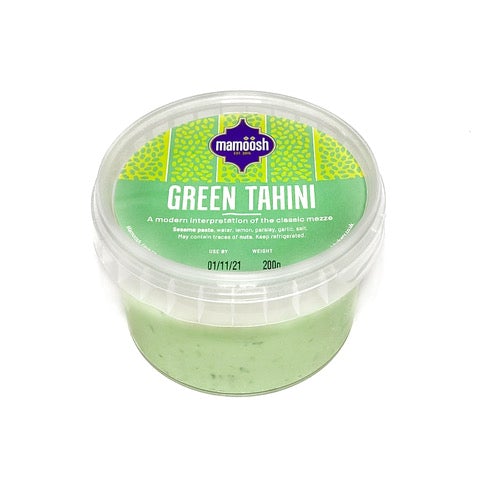 
                  
                    Green tahini in a tub
                  
                